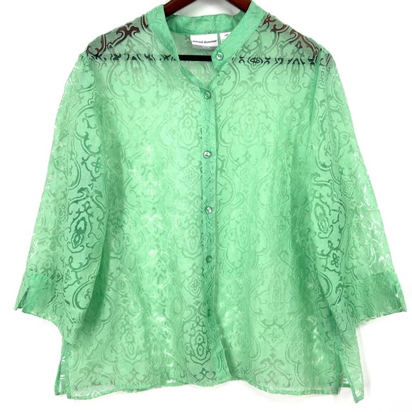 Alfred Dunner Tops - Alfred Dunner Womens Size 18P 18 Petite Cover-up Blouse Shirt Top Gree Plus Size